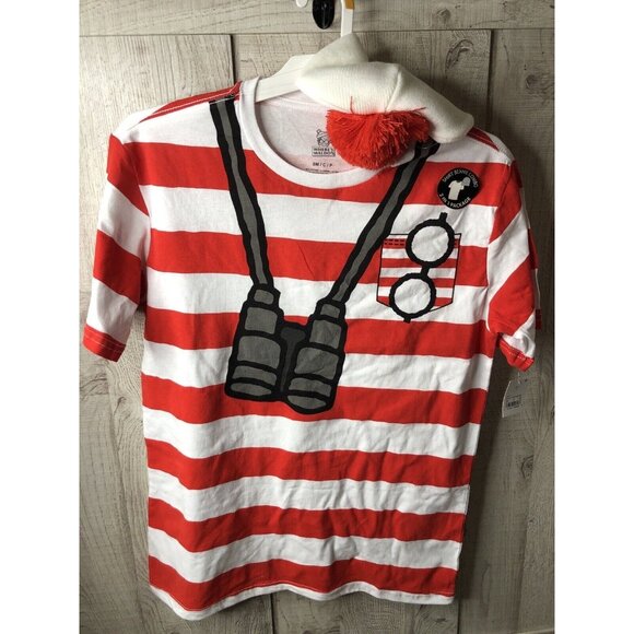 Adult Where's Waldo? T Shirt & Beanie Hat Combo Costume Dress Up Size Small - Picture 2 of 5